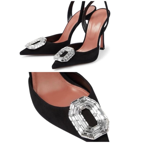 ‼️NEW‼️Women's Rhinestone SATIN Slingback Pumps Pointed Toe Black‼️WOW‼️🤩🤩🤩 - Picture 3 of 7